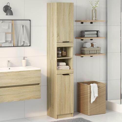 Badeværelsesskab 32x34x188,5 cm konstrueret træ sonoma-eg