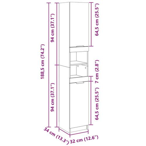 Badeværelsesskab 32x34x188,5 cm konstrueret træ sonoma-eg