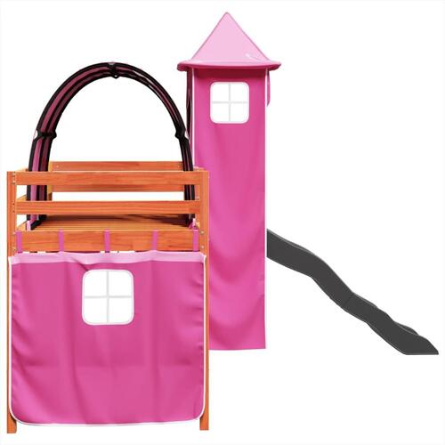 Højseng med tårn 90x200 cm massivt fyrretræ pink