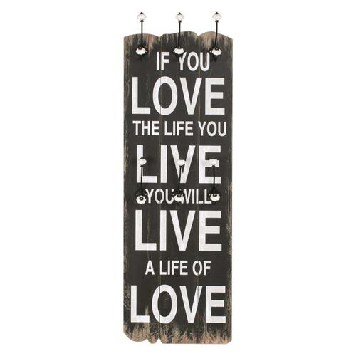 Vægmonteret knagerække med 6 knager LOVE LIFE 120 x 40 cm