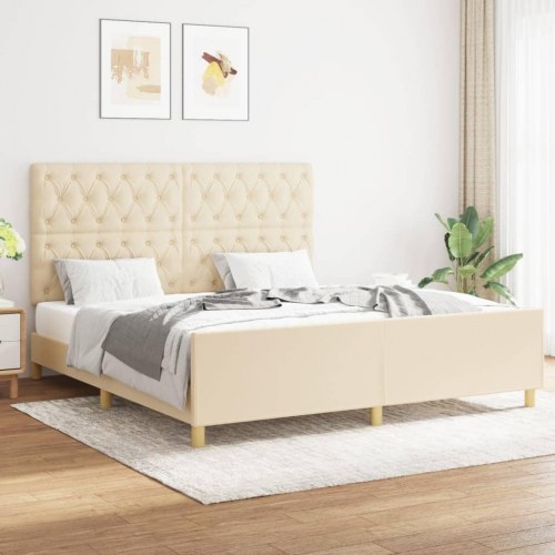 Sengeramme 160x200 cm med justerbar gavl - stof, cremefarvet