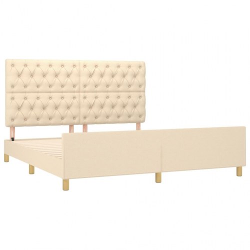Sengeramme 160x200 cm med justerbar gavl - stof, cremefarvet
