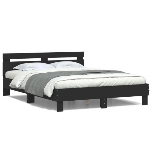 Sengeramme med gavl og RGB LED-lys 140×190 cm - sort