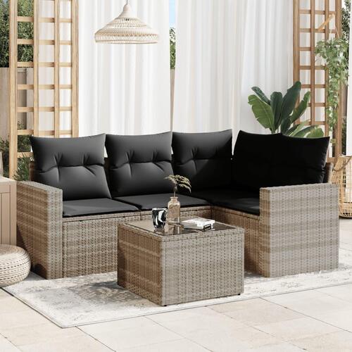 Sofasæt 5 dele med hynder polyrattan lysegrå