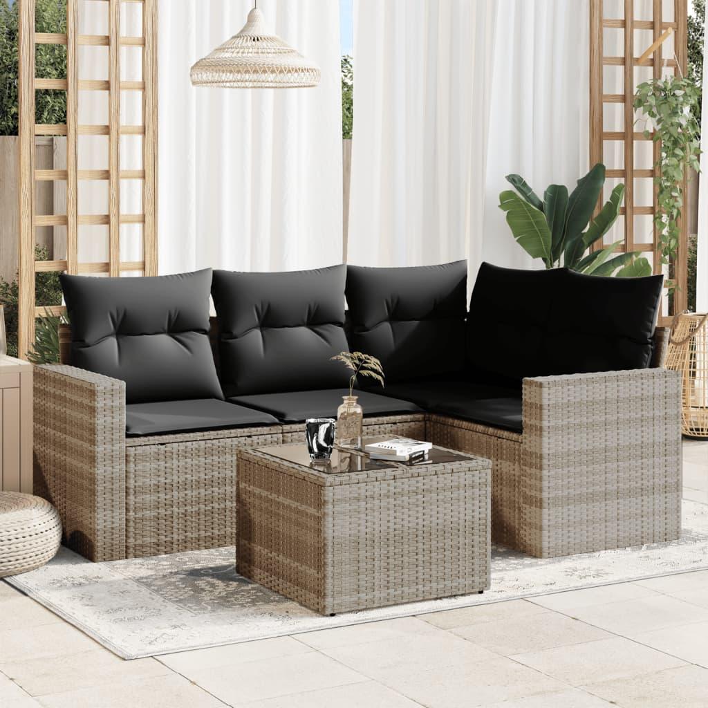 Sofasæt 5 dele med hynder polyrattan lysegrå