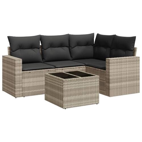 Sofasæt 5 dele med hynder polyrattan lysegrå