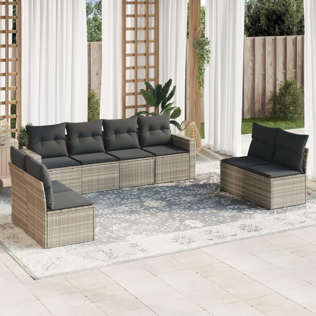Sofasæt til haven 8 dele med hynder polyrattan lysegrå