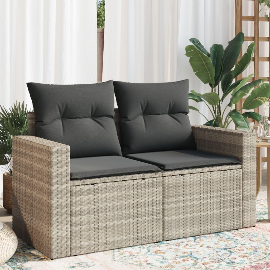 2-Personers Havesofa Med Hynder Polyrattan Beige - Lysegrå / med opbevaring