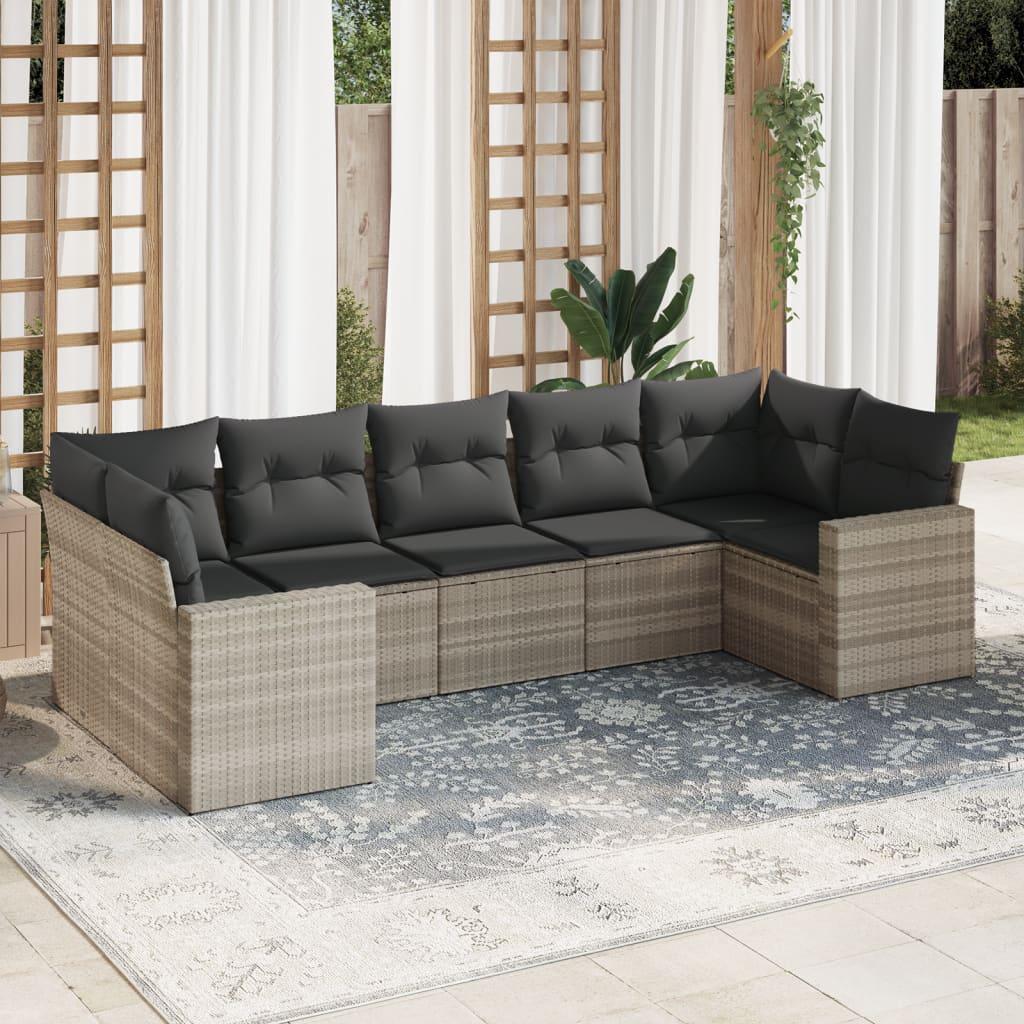 Sofasæt til haven 7 dele med hynder polyrattan lysegrå billede