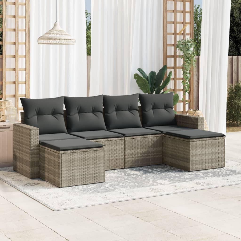 Sofasæt til haven 6 dele med hynder polyrattan lysegrå