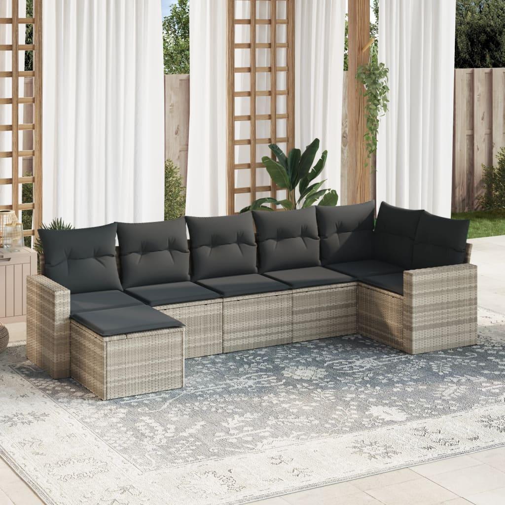 Sofasæt til haven 7 dele med hynder polyrattan lysegrå