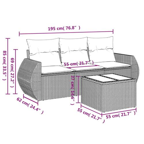 Sofasæt til haven 4 dele med hynder polyrattan lysegrå