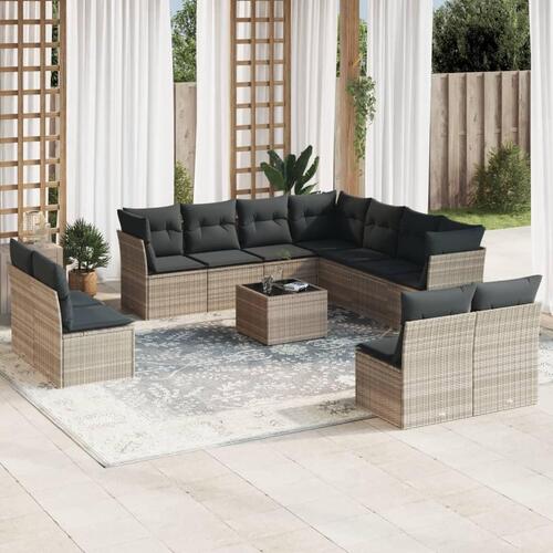 Sofasæt til haven 12 dele med hynder polyrattan lysegrå