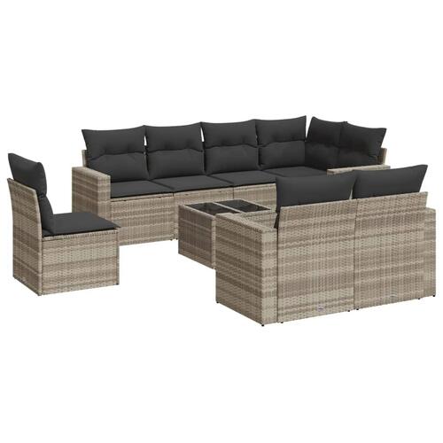 Sofasæt til haven 9 dele med hynder polyrattan lysegrå