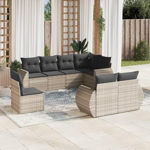 Sofasæt til haven 8 dele med hynder polyrattan lysegrå