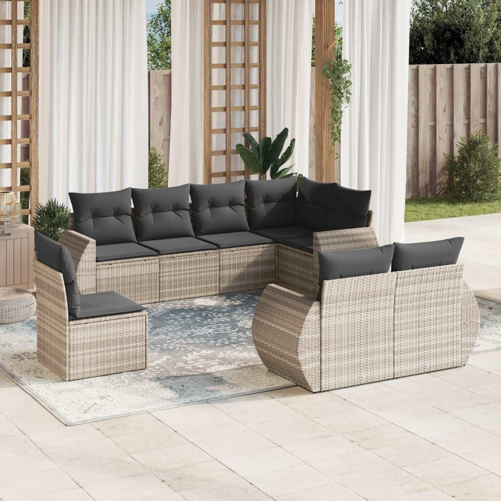 Sofasæt til haven 8 dele med hynder polyrattan lysegrå