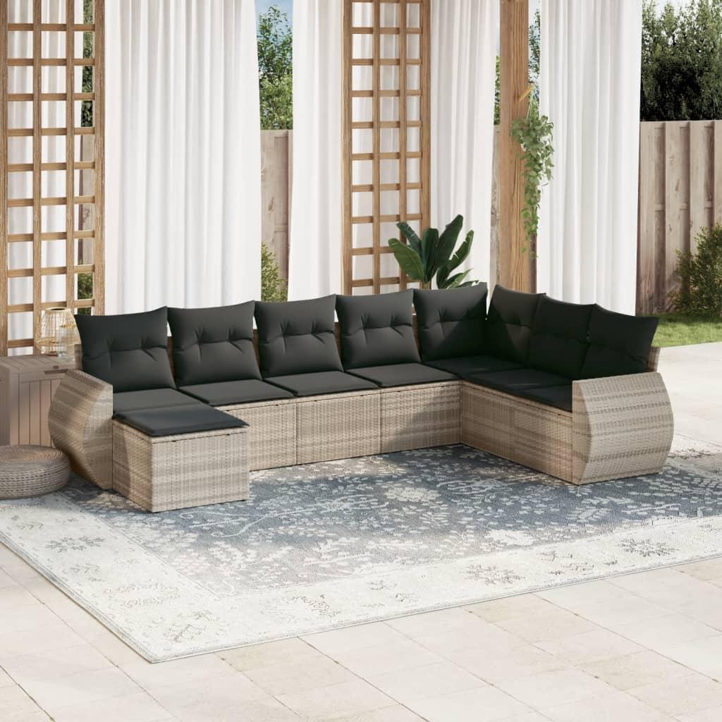 Sofasæt til haven 8 dele med hynder polyrattan lysegrå