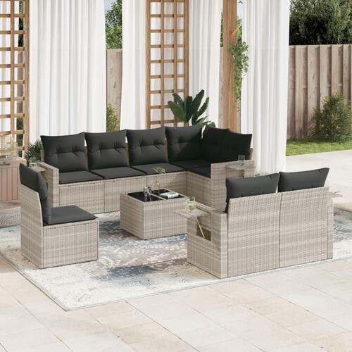 Sofasæt til haven 9 dele med hynder polyrattan lysegrå