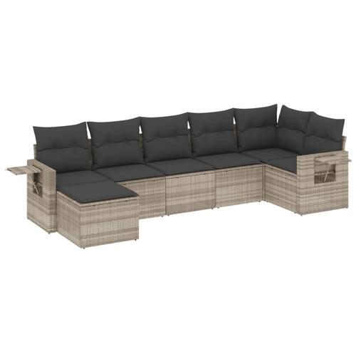 Sofasæt til haven 7 dele med hynder polyrattan lysegrå