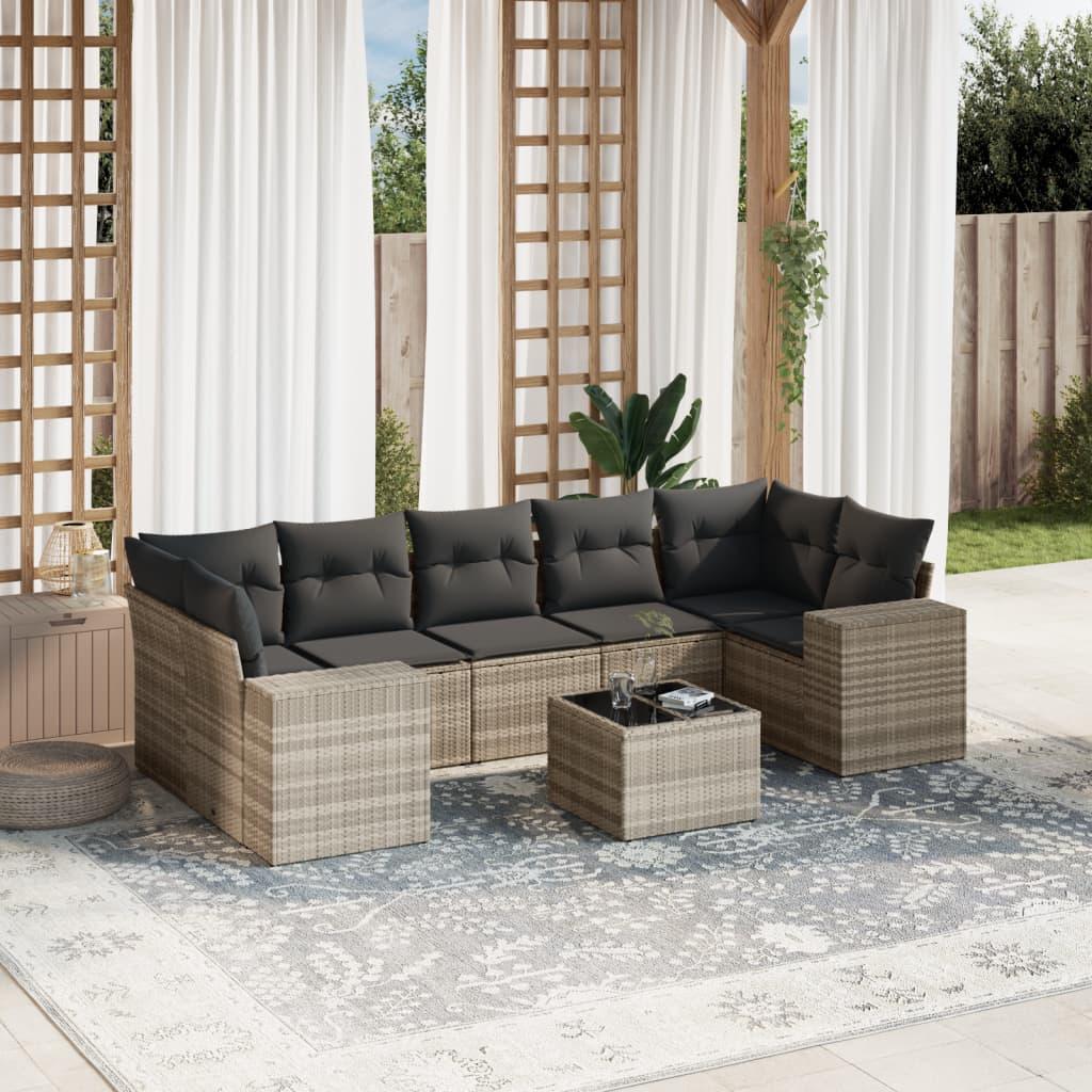 Sofasæt til haven 8 dele med hynder polyrattan lysegrå