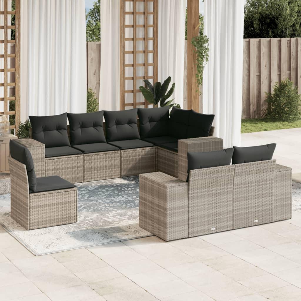 Sofasæt til haven 8 dele med hynder polyrattan lysegrå