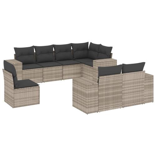 Sofasæt til haven 8 dele med hynder polyrattan lysegrå