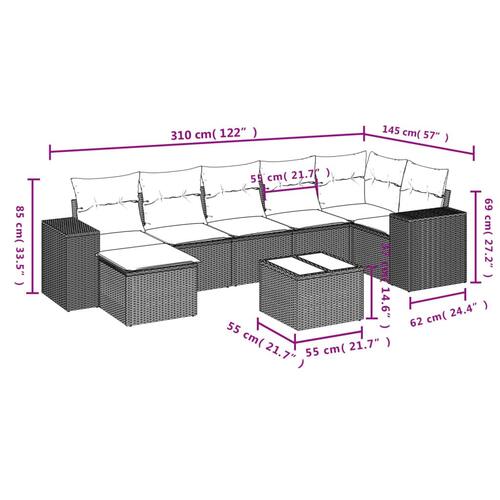 Sofasæt til haven 8 dele med hynder polyrattan lysegrå