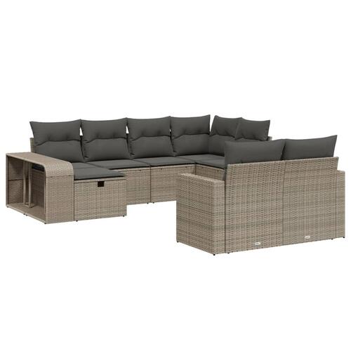 Sofasæt til haven 10 dele med hynder polyrattan lysegrå