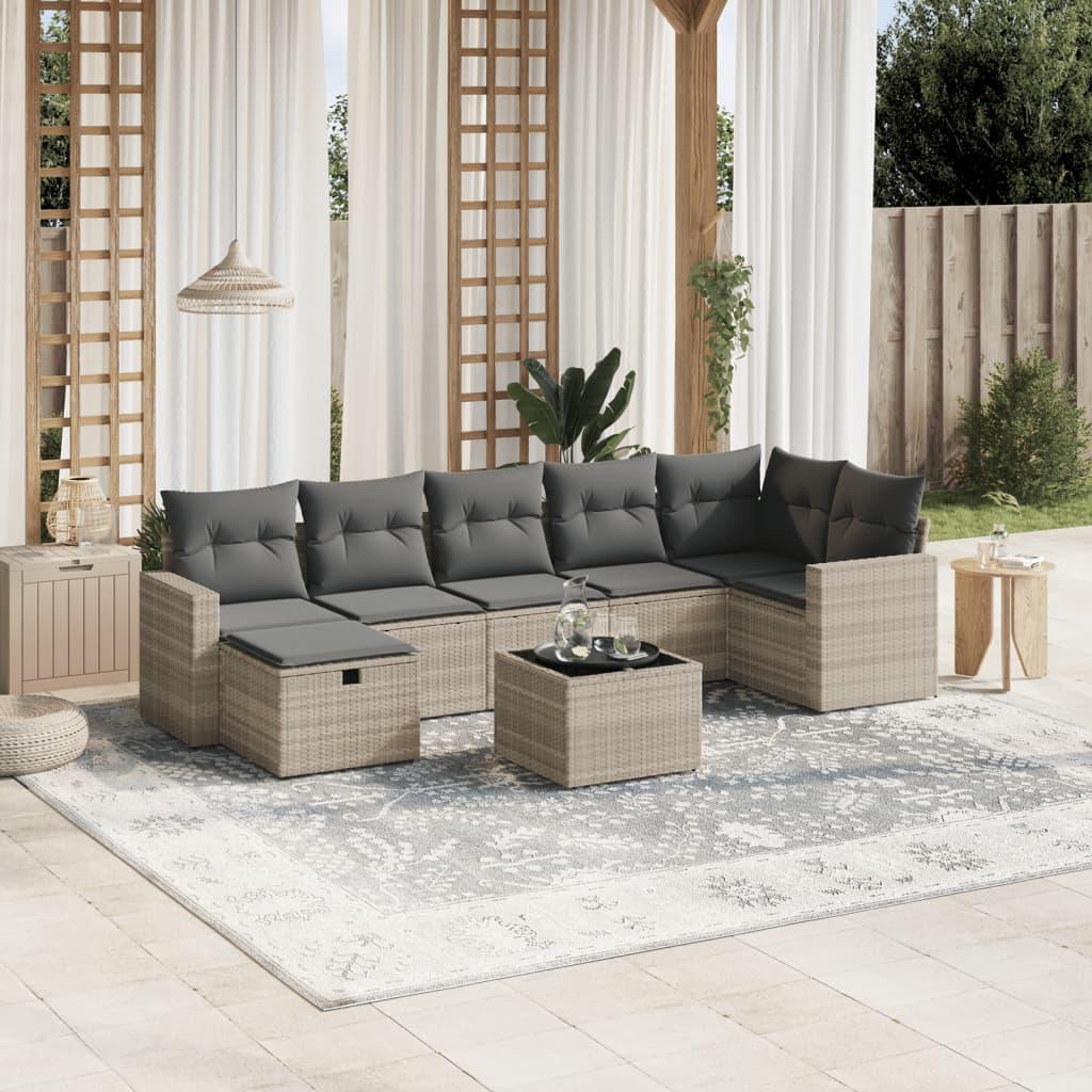 Sofasæt til haven 8 dele med hynder polyrattan lysegrå