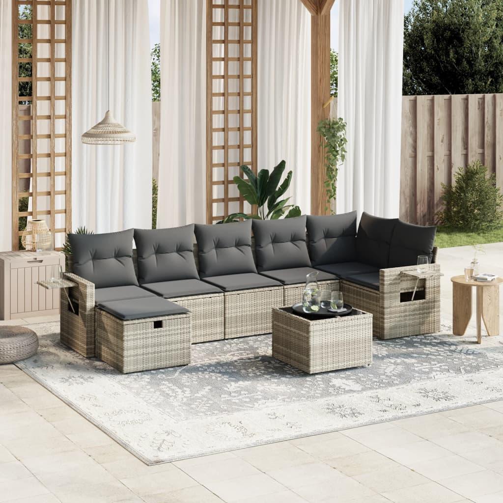 Sofasæt til haven 8 dele med hynder polyrattan lysegrå