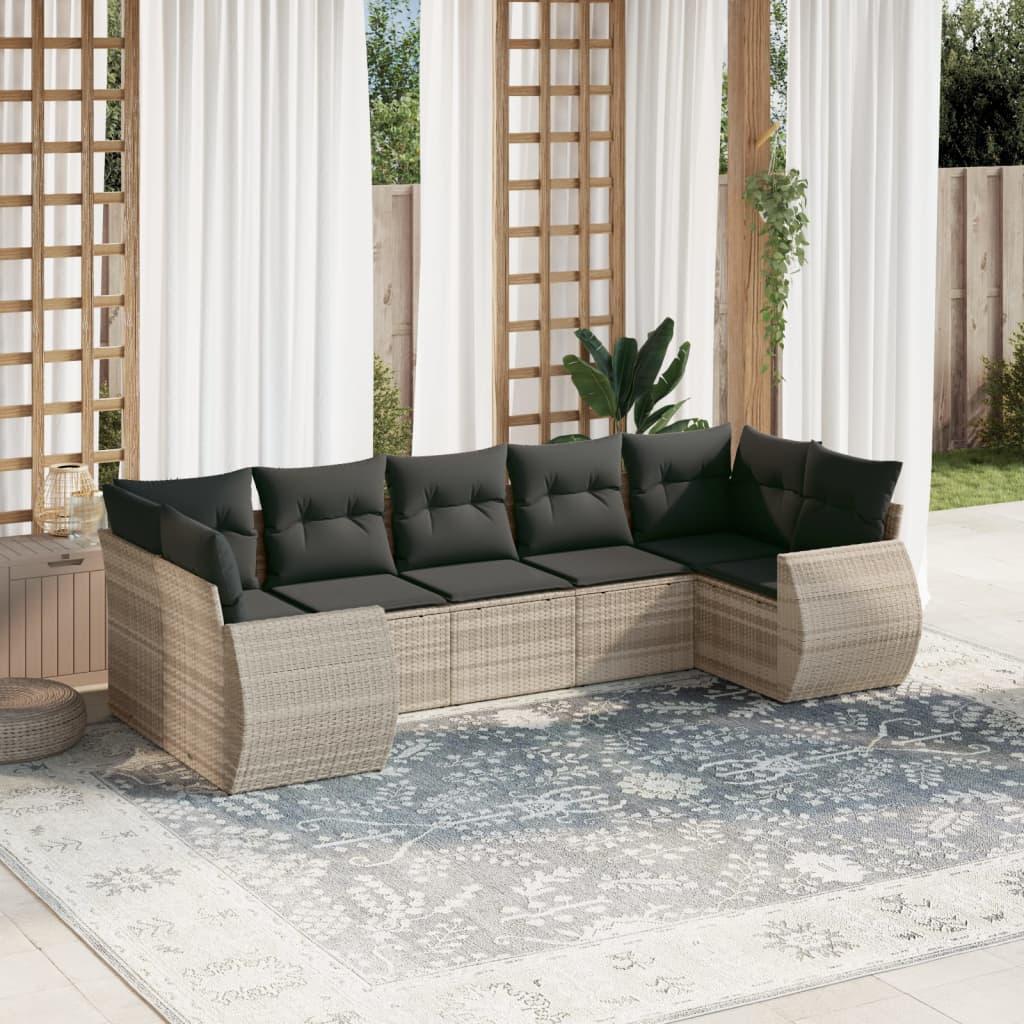 Sofasæt til haven 7 dele med hynder polyrattan lysegrå