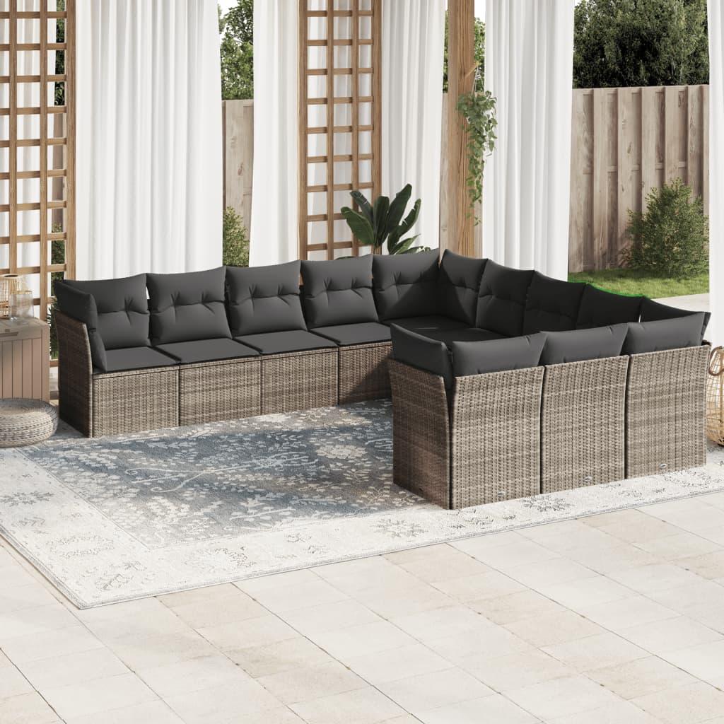 Loungesæt til haven 11 dele med hynder polyrattan grå