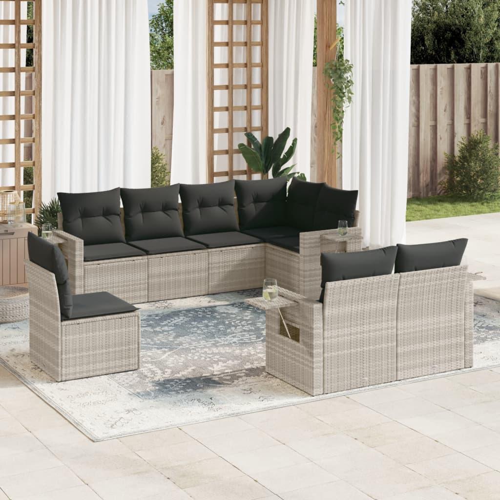 Sofasæt til haven 8 dele med hynder polyrattan lysegrå billede