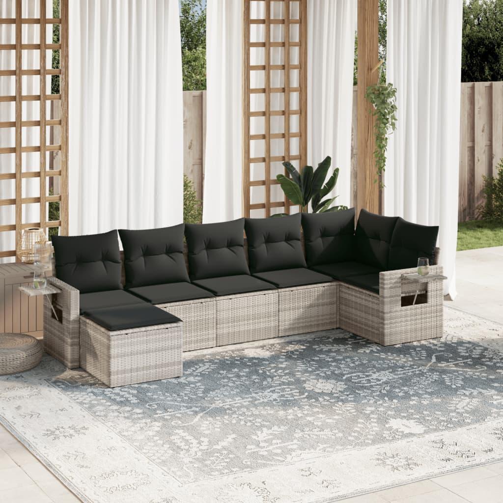 Sofasæt til haven 7 dele med hynder polyrattan lysegrå billede