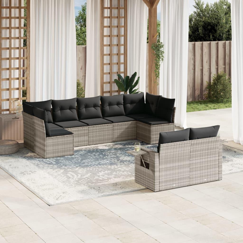 Sofasæt til haven 9 dele med hynder polyrattan lysegrå billede