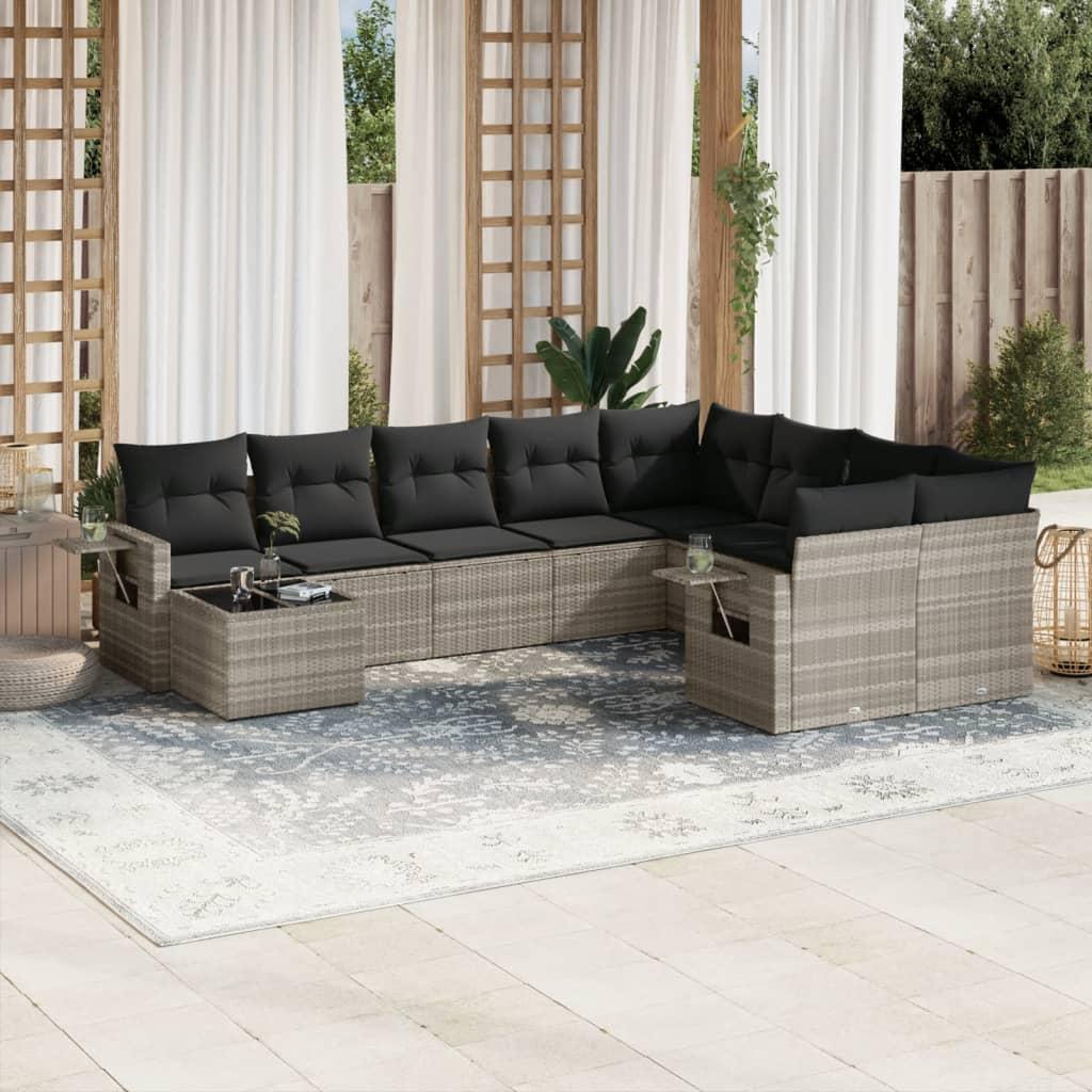 Sofasæt til haven 10 dele med hynder polyrattan lysegrå billede