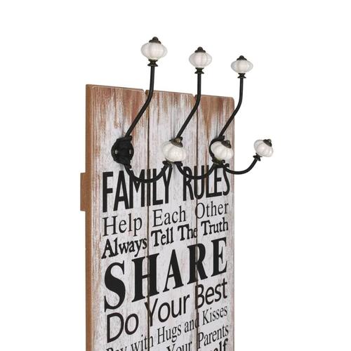 Vægmonteret knagerække med 6 knager FAMILY RULES 120 x 40 cm
