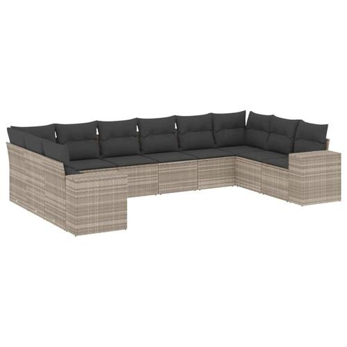 Sofasæt til haven 10 dele med hynder polyrattan lysegrå
