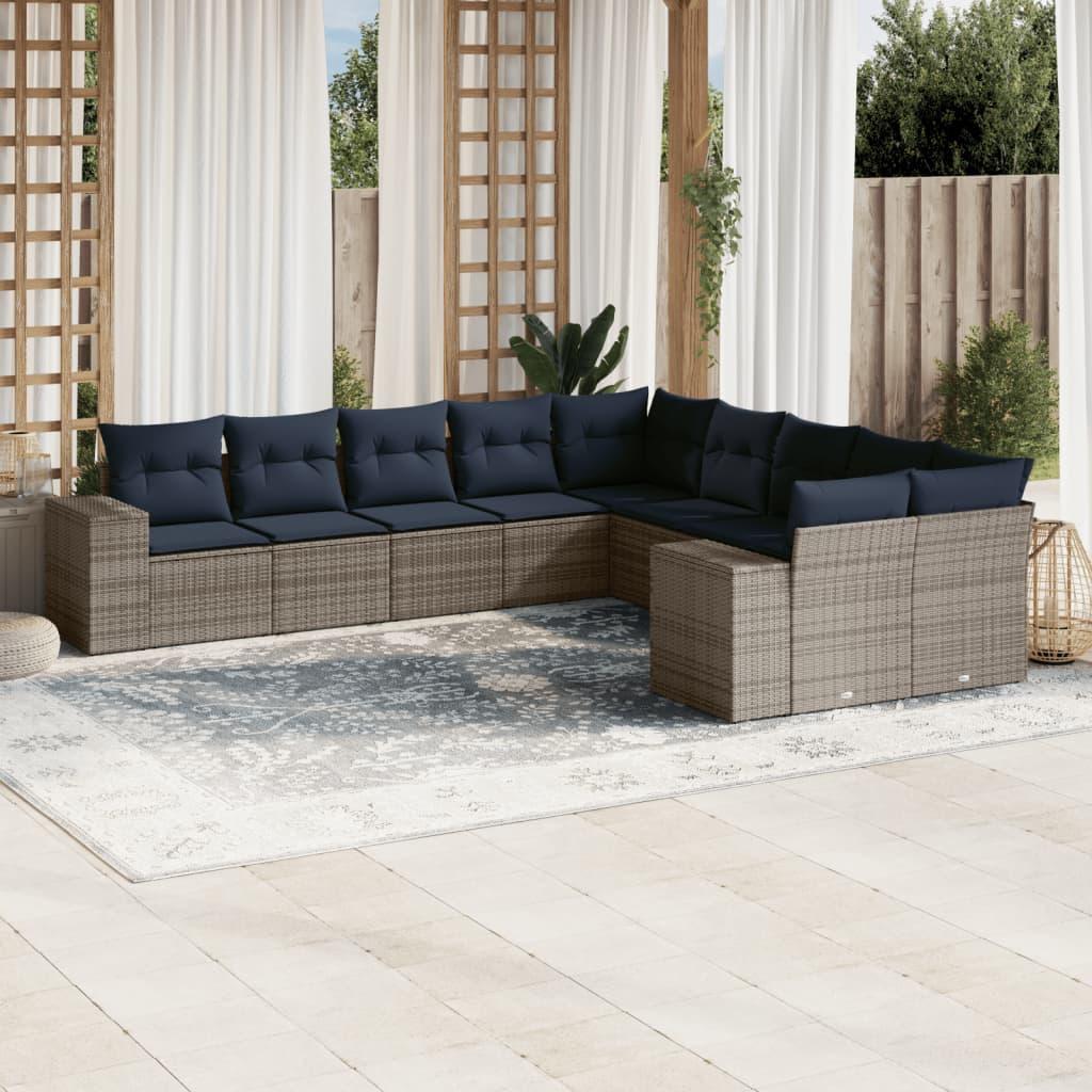 Sofasæt til haven 10 dele med hynder polyrattan lysegrå