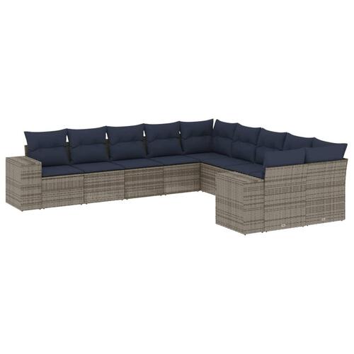 Sofasæt til haven 10 dele med hynder polyrattan lysegrå
