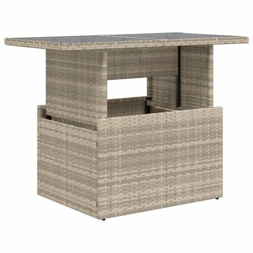 Havebord med glastop 100x55x73 cm polyrattan lysegrå