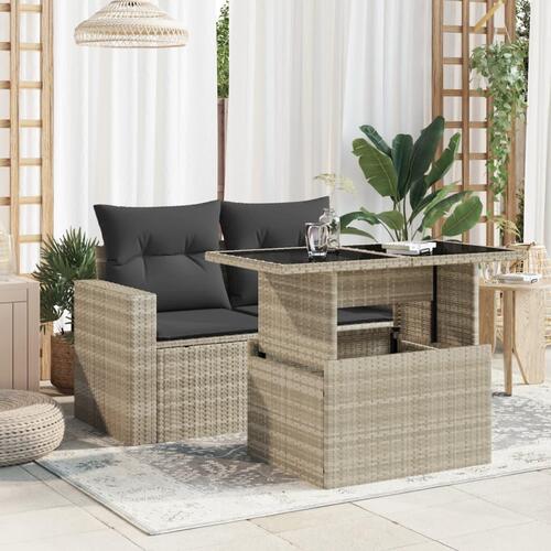 Havebord med glastop 100x55x73 cm polyrattan lysegrå