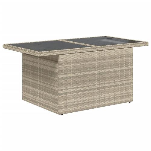 Havebord med glastop 100x55x73 cm polyrattan lysegrå