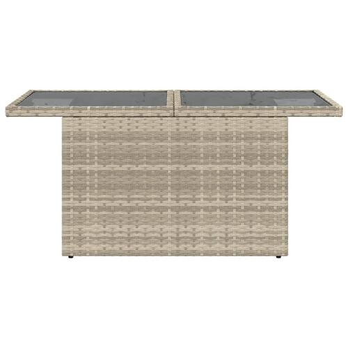 Havebord med glastop 100x55x73 cm polyrattan lysegrå