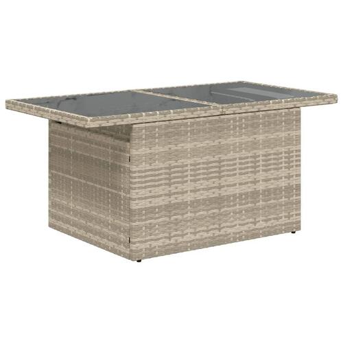 Havebord med glastop 100x55x73 cm polyrattan lysegrå