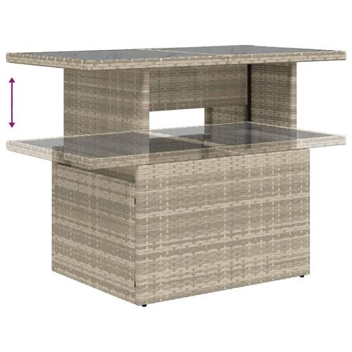 Havebord med glastop 100x55x73 cm polyrattan lysegrå