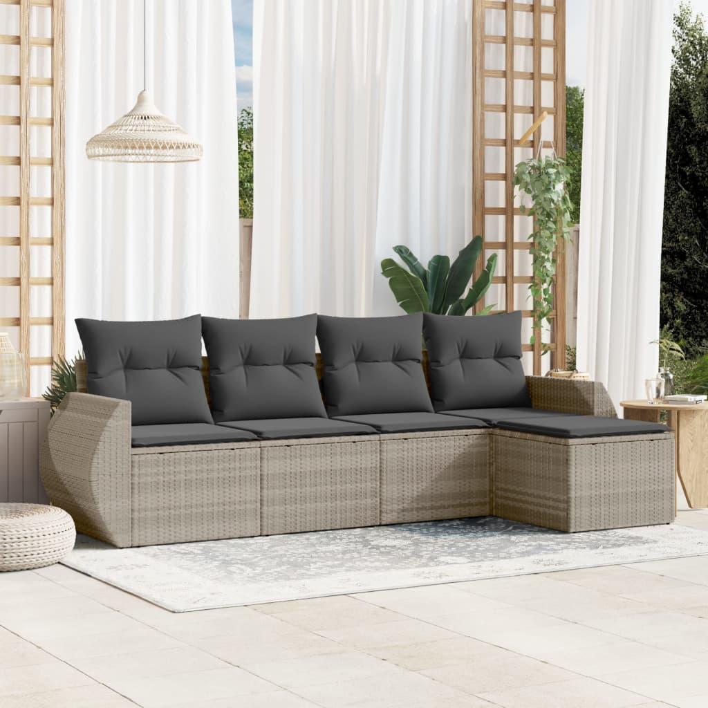 Sofasæt 5 dele med hynder polyrattan lysegrå