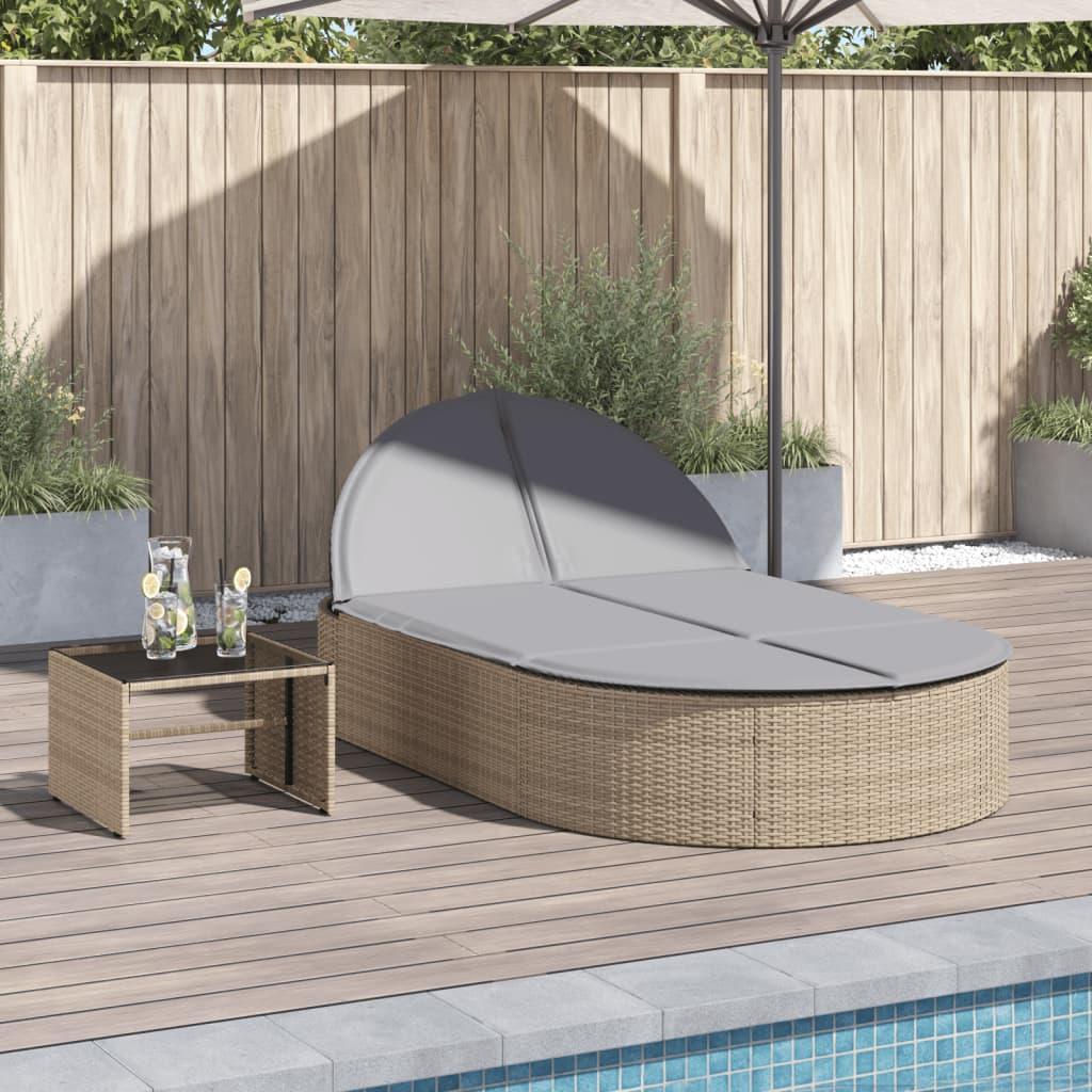 Solseng med hynder polyrattan beige
