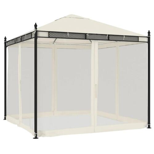 Pavillon 2,93x2,93 m meshvægge stål cremefarvet