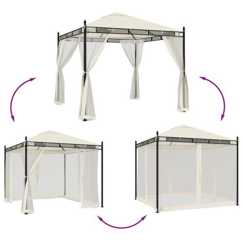 Pavillon 2,93x2,93 m meshvægge stål cremefarvet